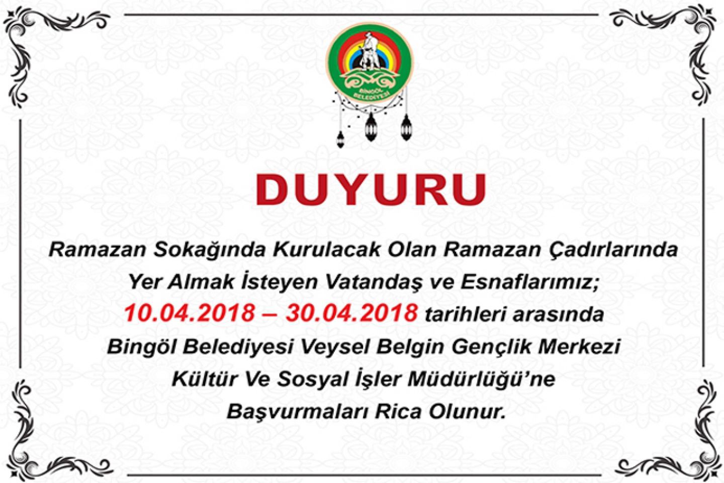 Ramazan çadırı başvuruları başladı