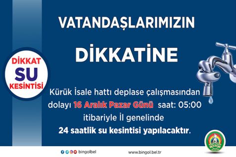 24 saatlik su kesintisi uygulanacak