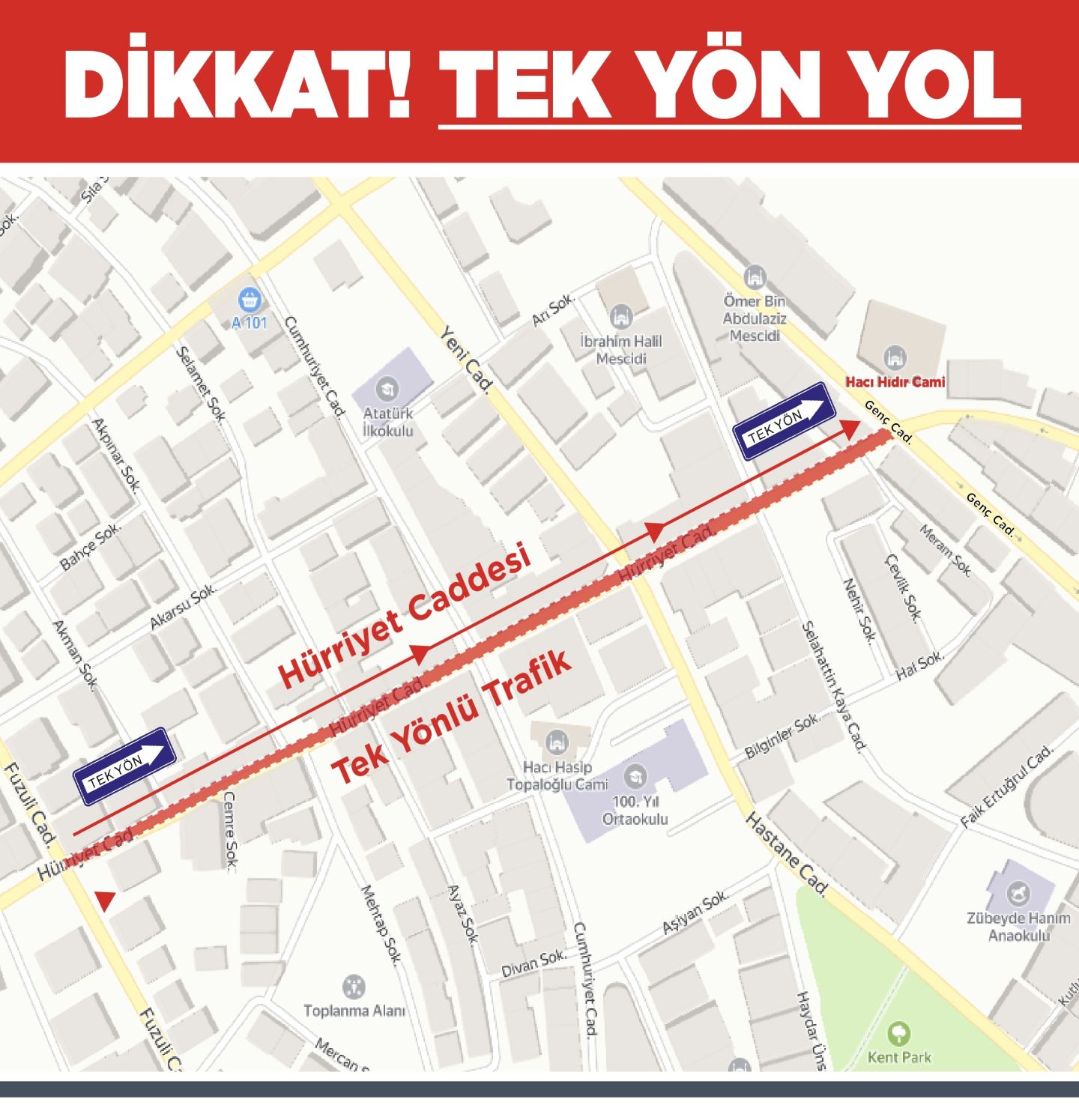 HÜRRİYET CADDESİ TEK YÖNE DÖNÜŞTÜRÜLDÜ